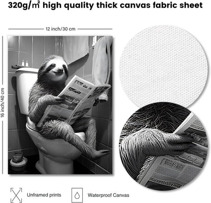 Lustiges Faultier Leinwand Poster Badezimmer Toilette Zeitung