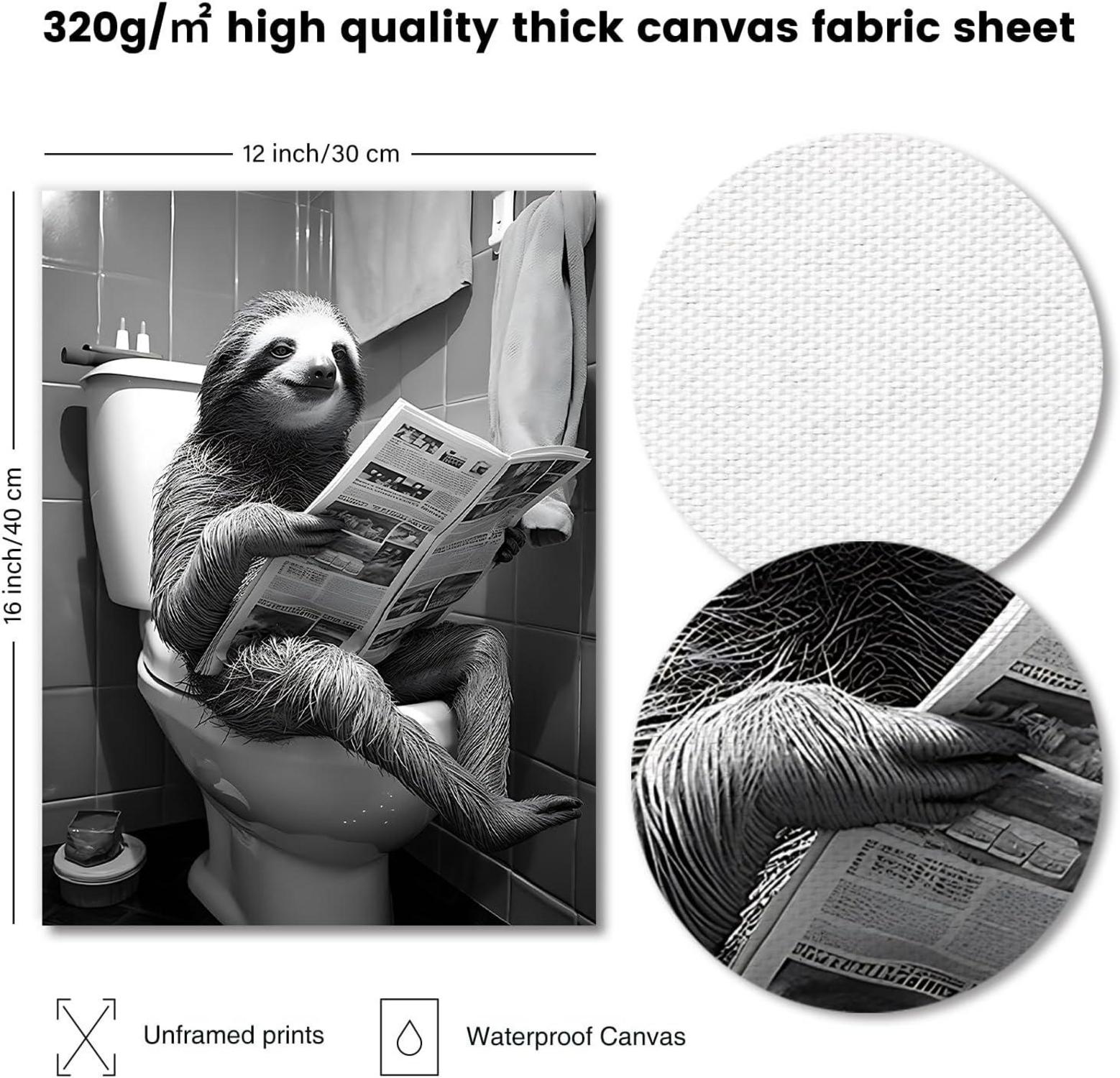 Lustiges Faultier Leinwand Poster Badezimmer Toilette Zeitung