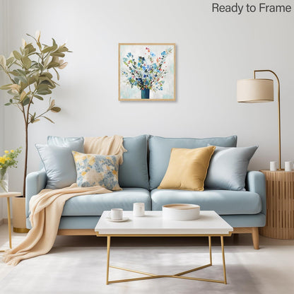 Aquarell Blume Leinwand Bild blaue Vase Malerei 16x16