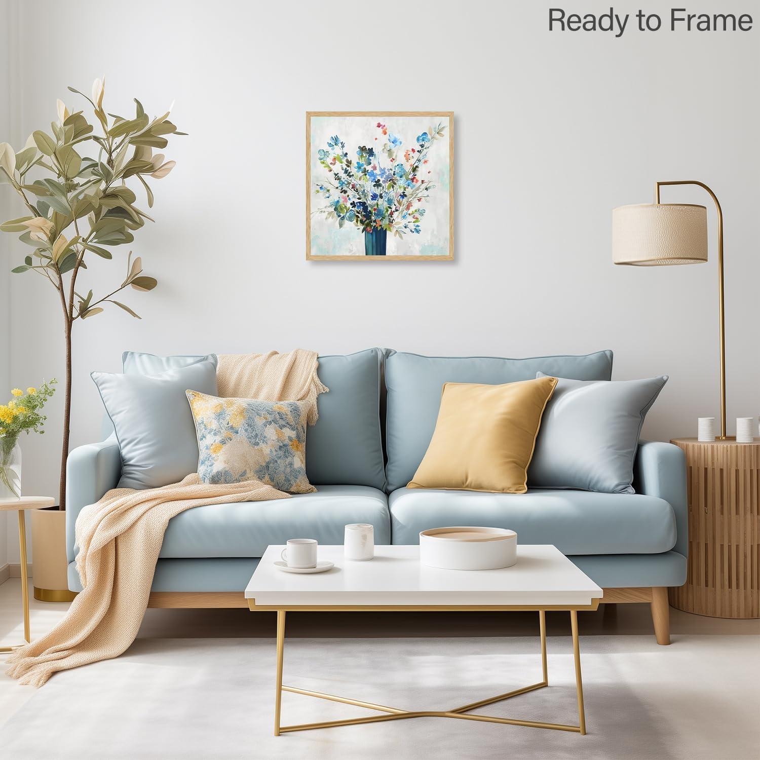 Aquarell Blume Leinwand Bild blaue Vase Malerei 16x16