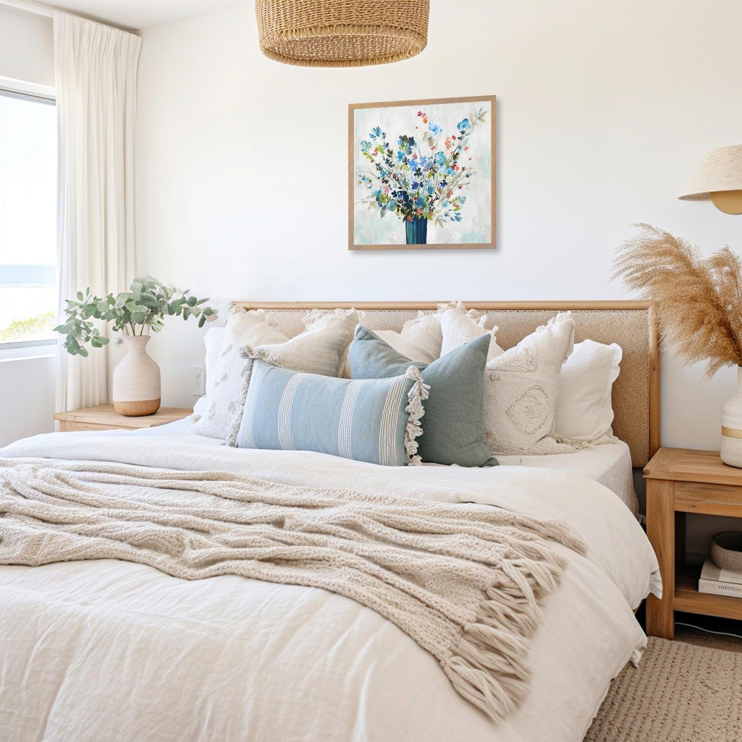 Aquarell Blume Leinwandbild blaue Blume Vase Malerei Wandposter 16x16