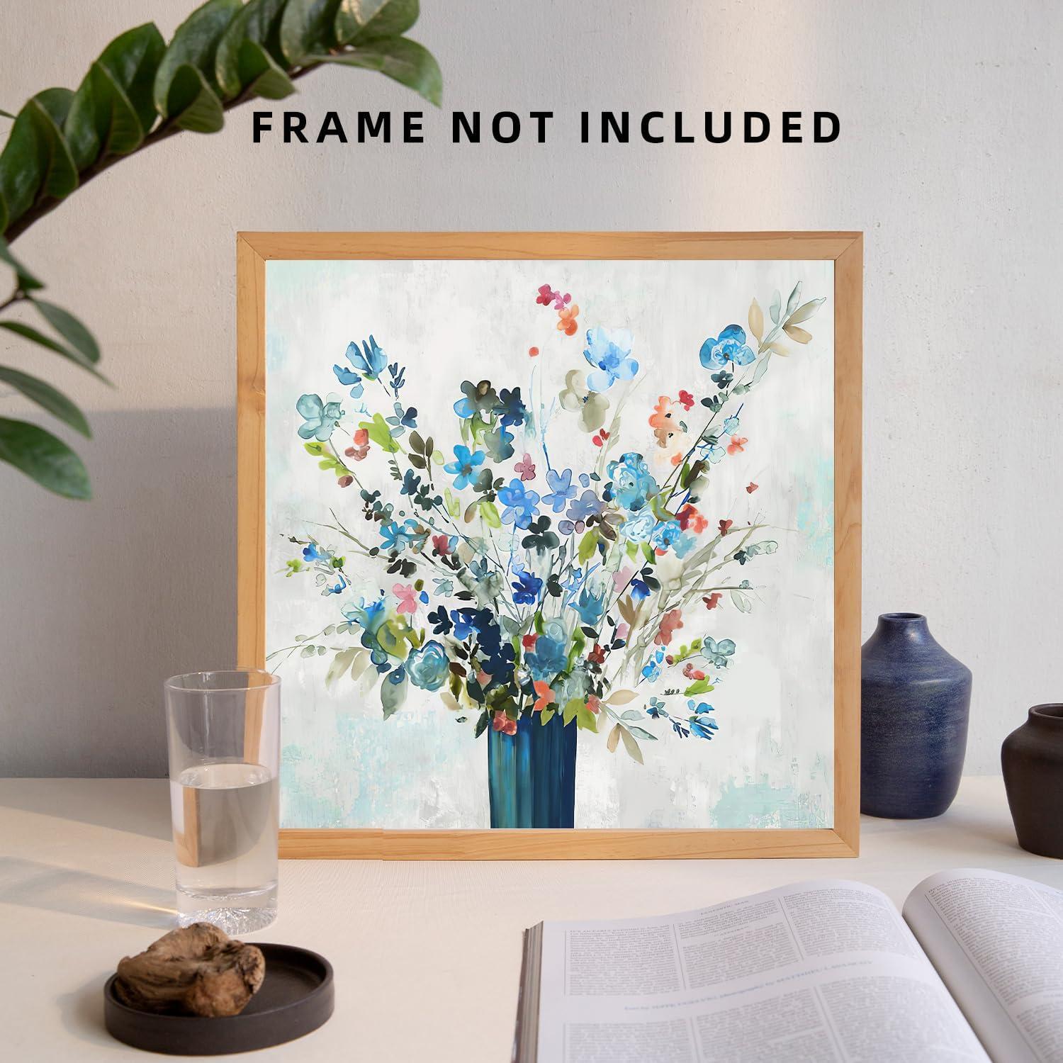NymphFable Aquarell Blume Leinwandbild blaue Vase Malerei 40x40cm Wohnzimmer