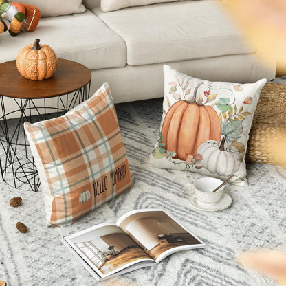 Herbst Kissenbezüge Set Orange Eukalyptus 50x50cm Zierkissenbezug