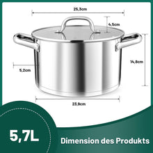 TEAMFAR Kochtopf 24cm 5,7L Edelstahl Induktion 3-Lagen Boden