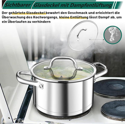 TEAMFAR Kochtopf 24cm 5,7L Edelstahl Topf für alle Herdarten