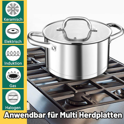 Großer Induktions-Kochtopf 24cm 5,7L Edelstahl mit Glasdeckel