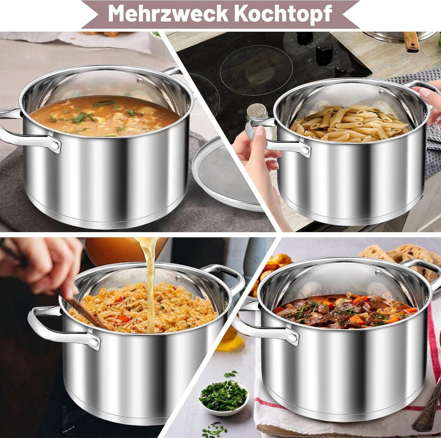 TEAMFAR Kochtopf 24cm 5,7L Edelstahl Topf für alle Herdarten