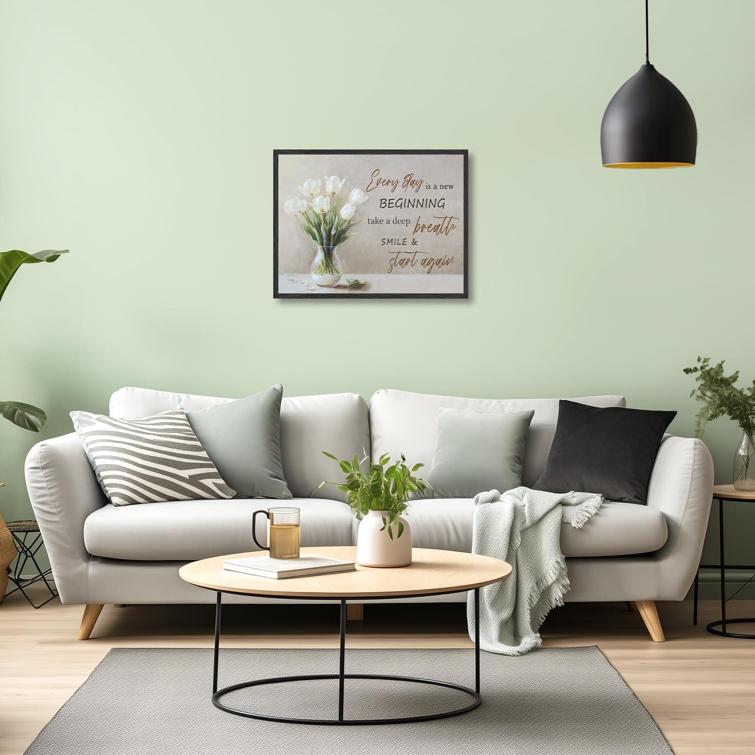 Motivierendes Poster Weiß Blumen Leinwandbild Spruch Deko