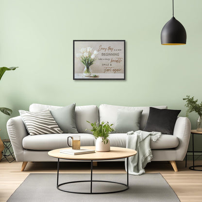 Motivierendes Poster Weiß Blumen Leinwandbild Spruch Deko