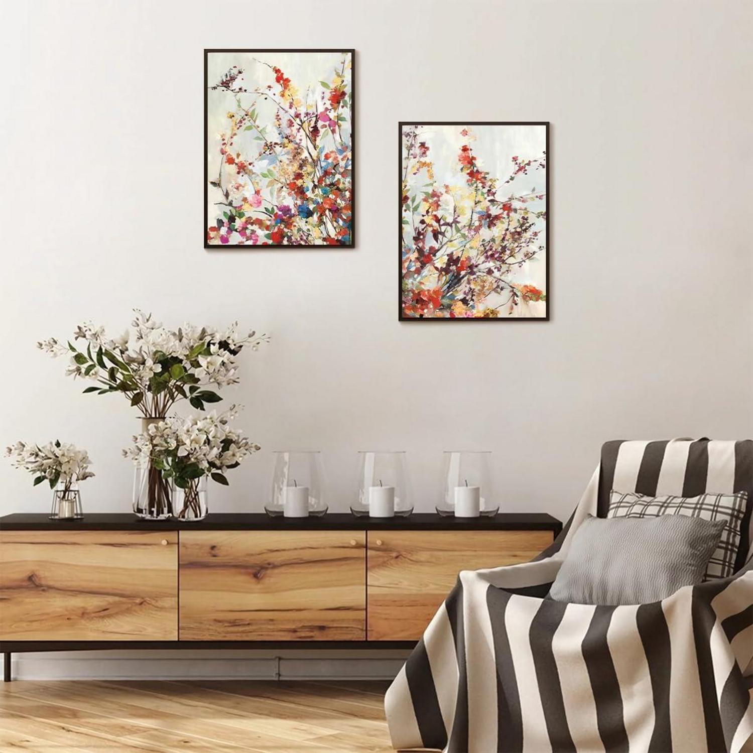 NymphFable Wildblumen Leinwandbilder Vintage Blume Wandposter 12x16 Wohnzimmer Schlafzimmer 2er Set