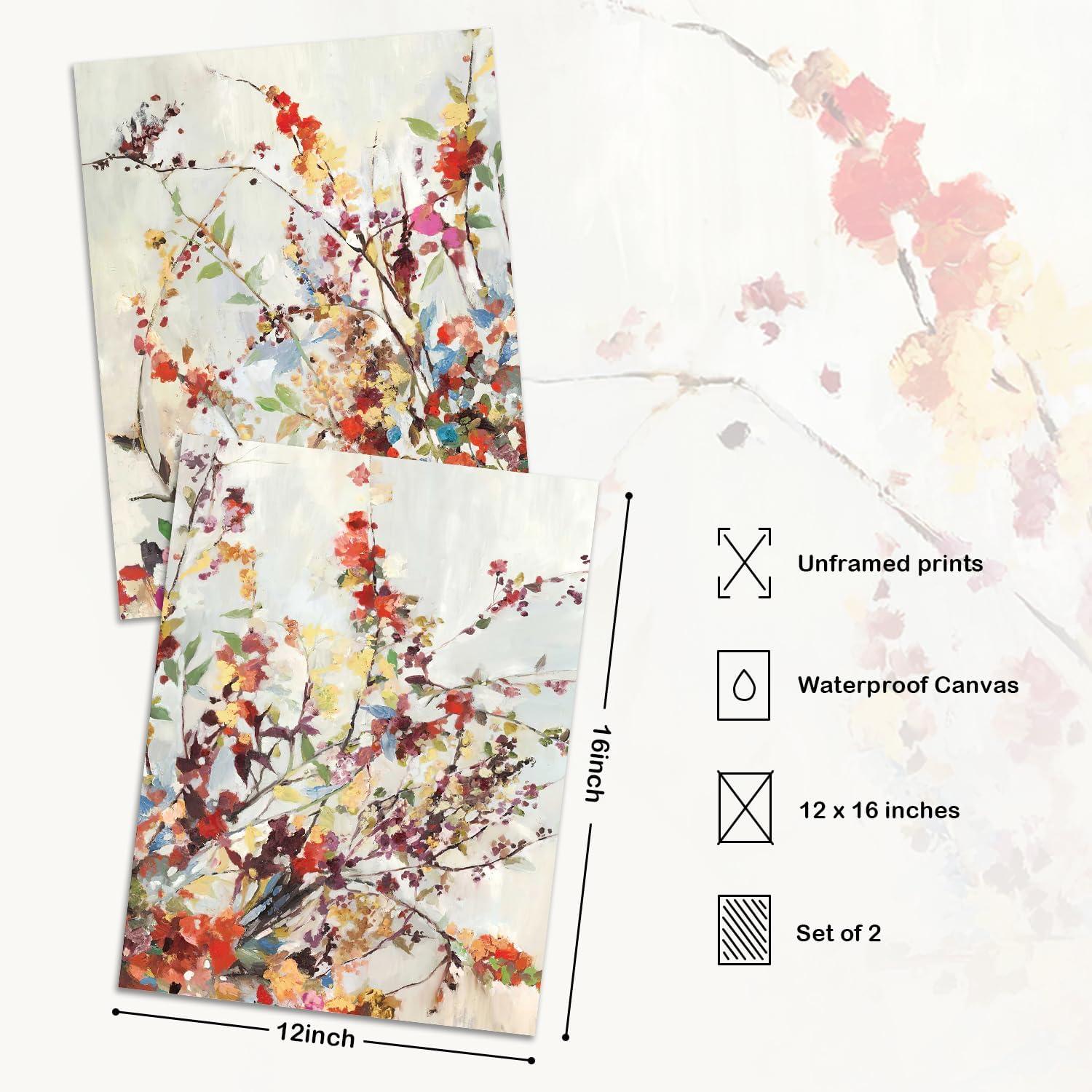 Wildblumen Leinwand Bilder Vintage Blume 12x16 Wohnzimmer Schlafzimmer - 2er Set