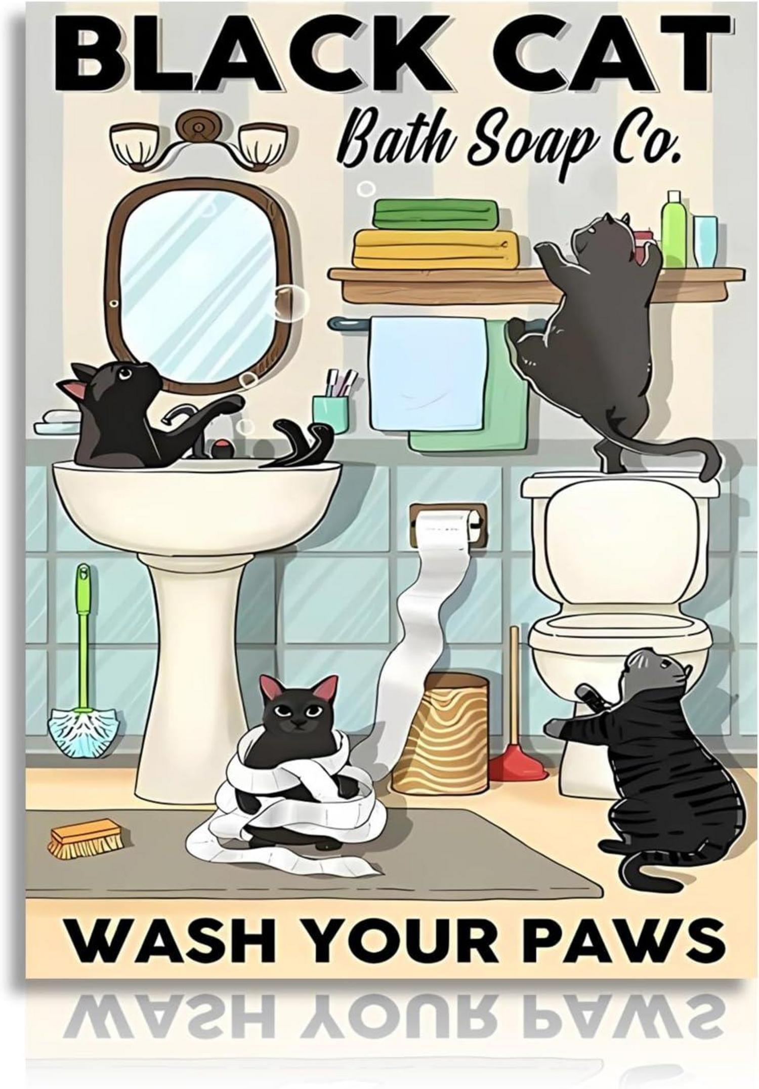 Lustige Katze Leinwand Bilder Niedliche schwarze Katzen Badezimmer