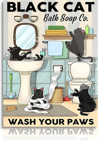 Lustige Katze Leinwand Bilder Niedliche schwarze Katzen Badezimmer