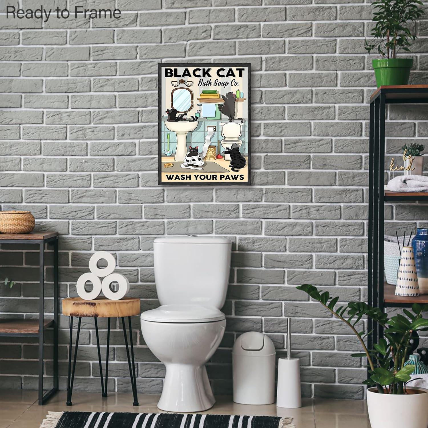 NymphFable Lustige Katze Leinwand Poster Badezimmer WC 12x16