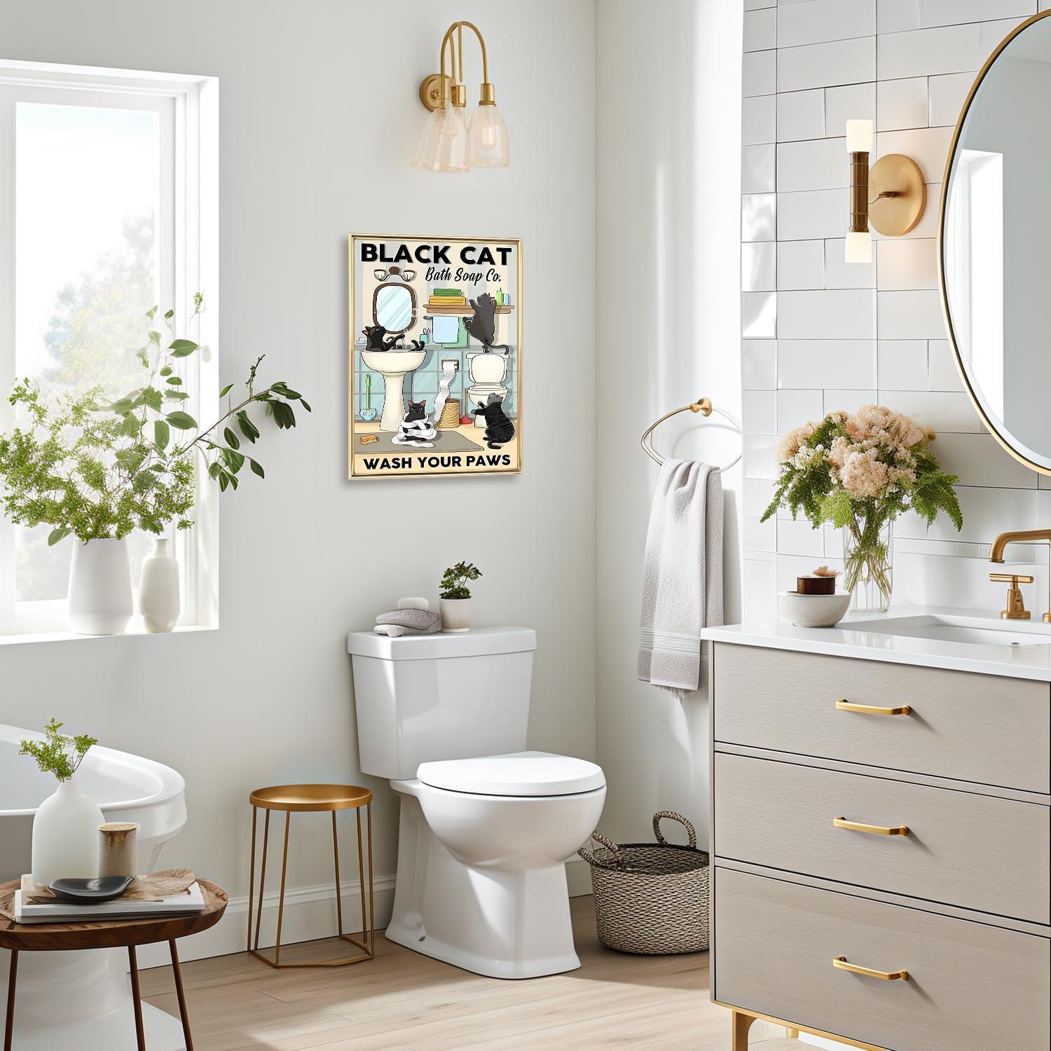 Lustige Katze Leinwand Bilder Niedliche schwarze Katzen Badezimmer