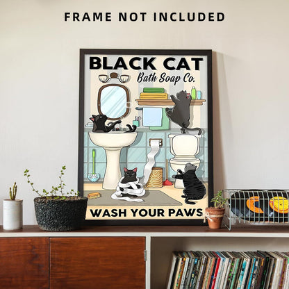 Lustige schwarze Katzen im Badezimmer Leinwand Poster 12x16