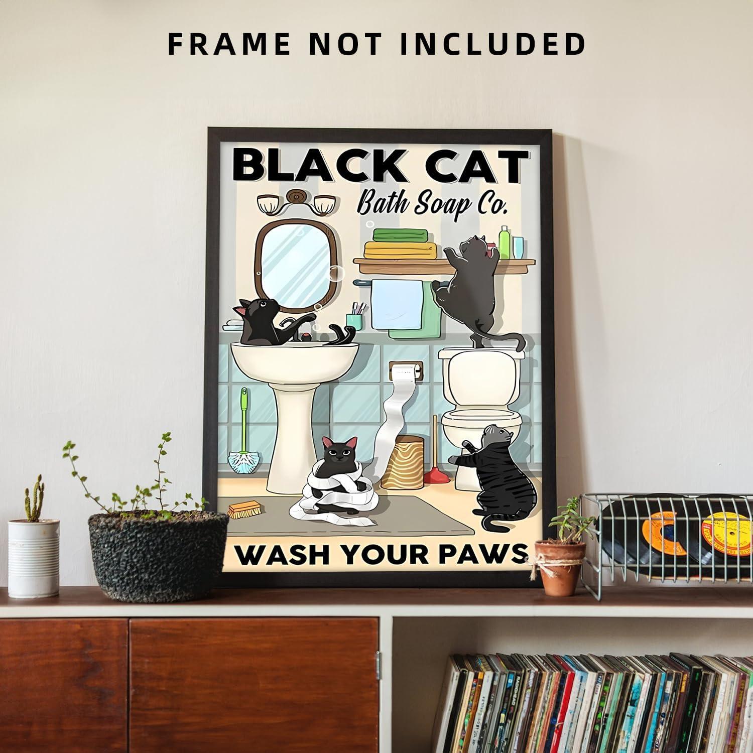 Lustige schwarze Katzen im Badezimmer Leinwand Poster 12x16