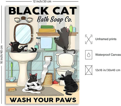 Lustige Katzen Leinwand Poster Badezimmer Vintage Wandbild 30x40 cm