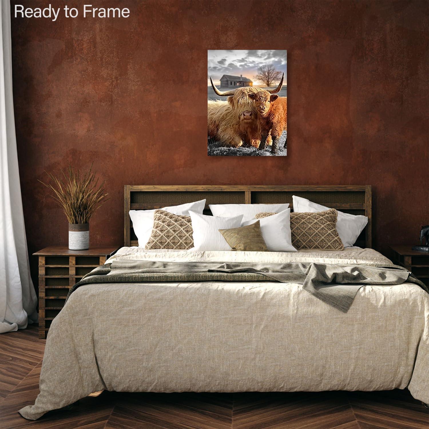 NymphFable Rustikale Kuh Leinwand Wandposter 12x16 Fade Resistant