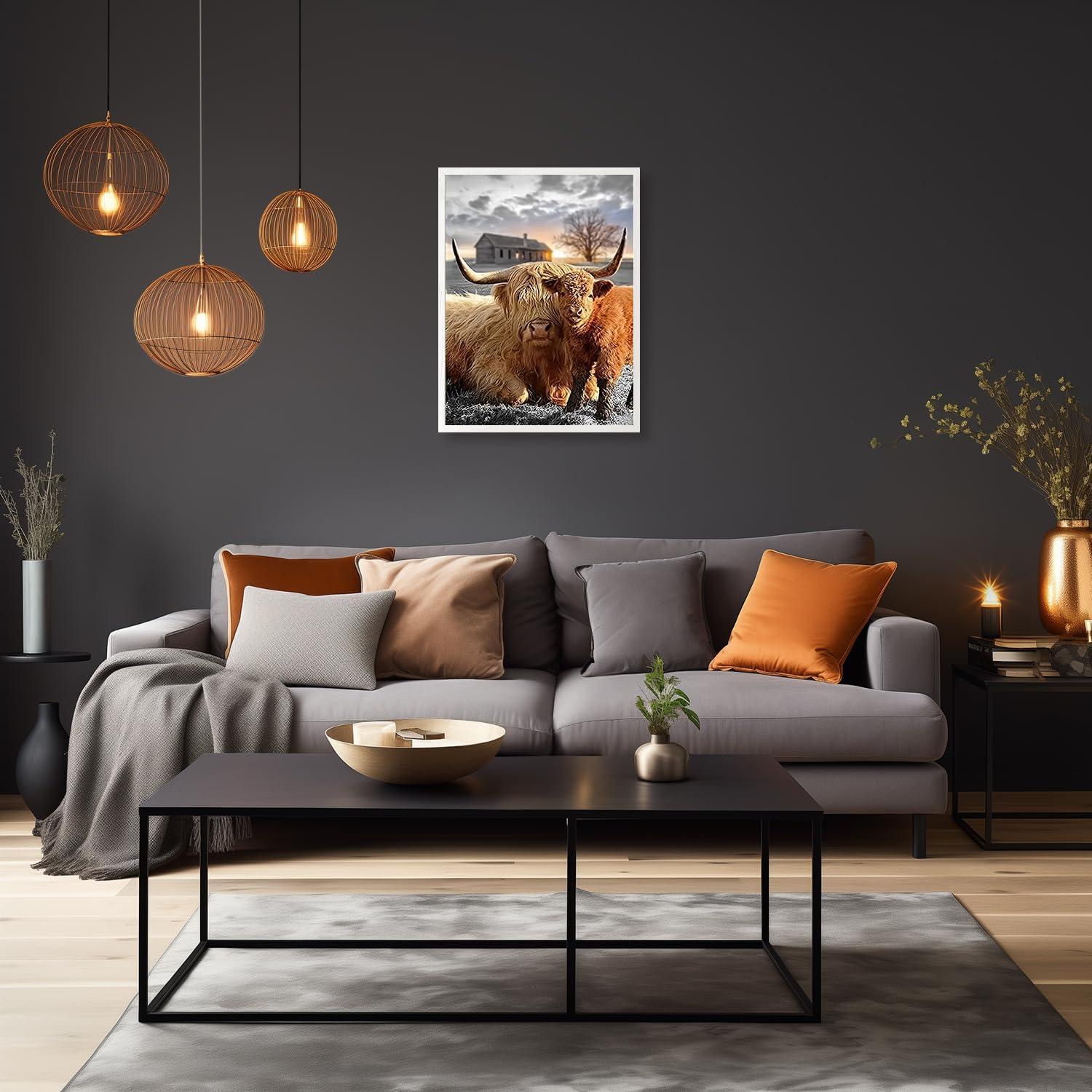 Hochland Kuh Leinwandbild Rustikales Bauernhof Dekor 12x16 ohne Rahmen