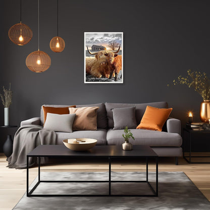 Hochland Kuh Leinwandbild Rustikales Bauernhof Dekor 12x16 ohne Rahmen