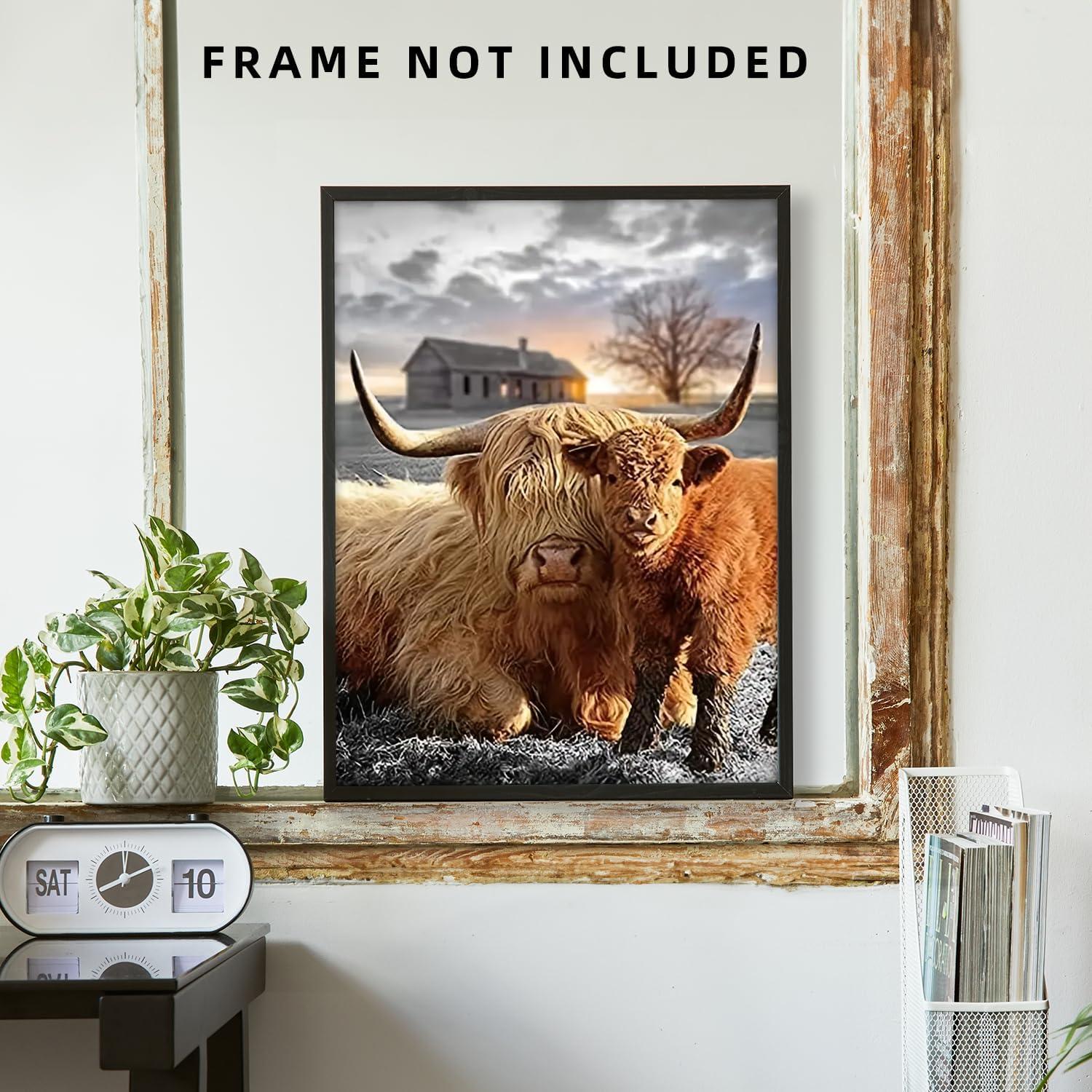 Leinwandbild „Hochland Kuh“ rustikales Bauernhof-Dekor 12x16