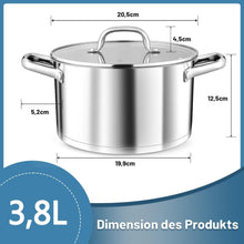 TEAMFAR 20cm Kochtopf Edelstahl mit Glasdeckel 3,8L für alle