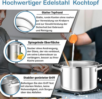 TEAMFAR Kochtopf 20cm Edelstahl Nudeltopf Induktion 3-Lagen Boden 3,8L Suppentopf Fleischtopf Glasdeckel