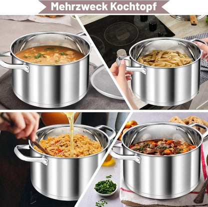 20cm Edelstahl Kochtopf Nudeltopf Induktion 3-Lagen Boden 3,8L mit Glasdeckel
