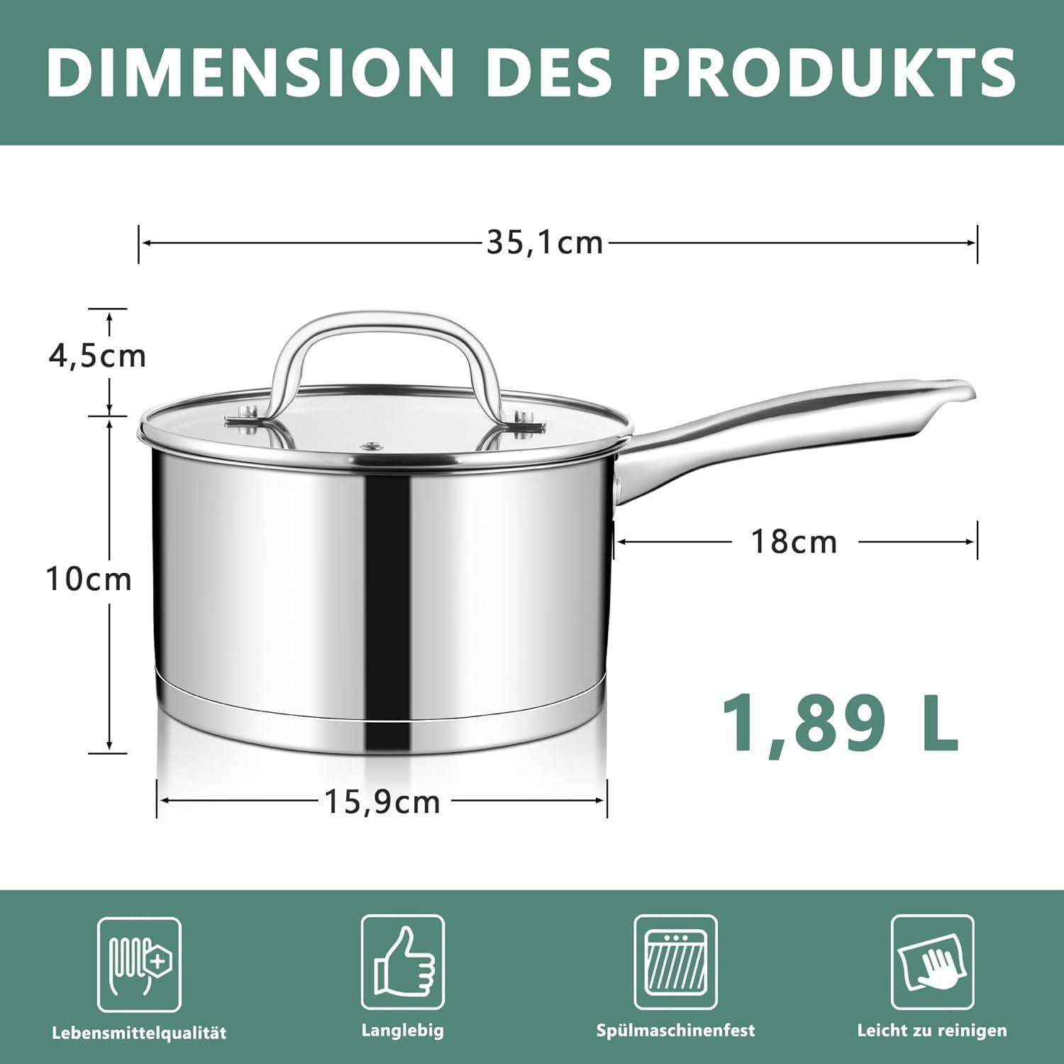 TEAMFAR Stielkasserolle 16cm Edelstahl Induktion 3-Lagen