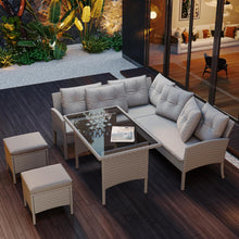 Gartenmöbel Set Poly Rattan 7 Personen Sofa Tisch Hocker Outdoor