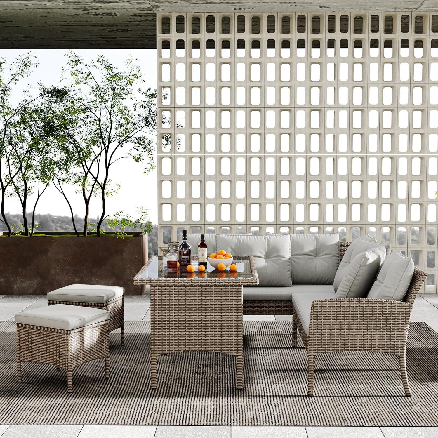 LATICO Gartenmöbel Set Poly Rattan Esstisch Lounge Sitzgruppe für 7 Personen Khaki