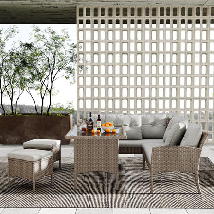 LATICO Gartenmöbel Set Poly Rattan Esstisch Lounge Sitzgruppe für 7 Personen Khaki