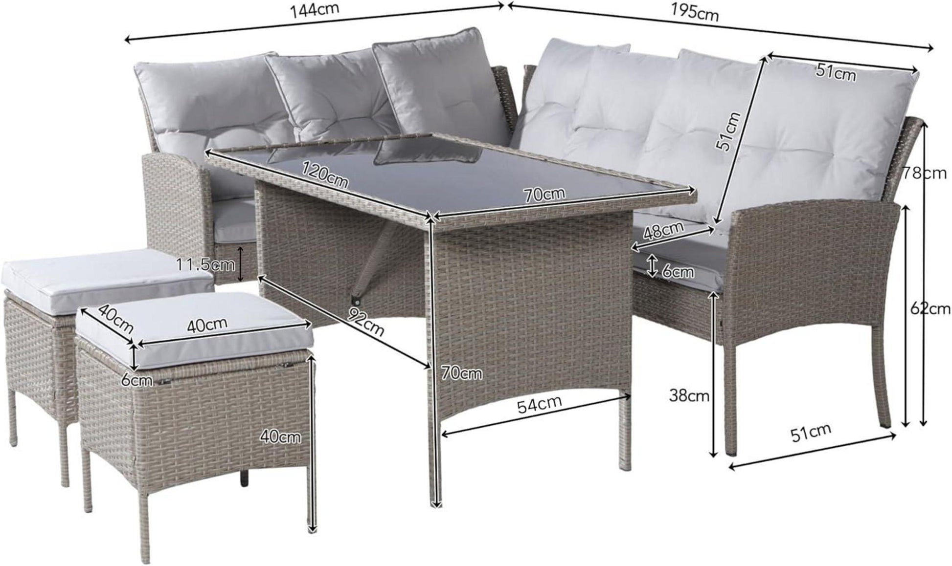 Gartenmöbel Set Poly Rattan Sitzgruppe Esstisch Lounge 7 Personen Khaki
