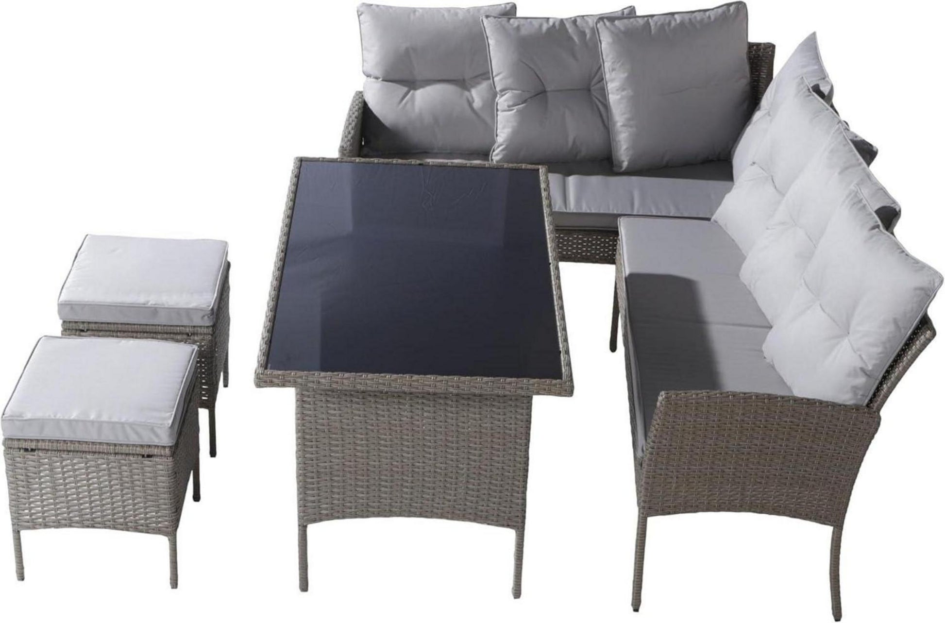 LATICO Gartenmöbel Set Poly Rattan Esstisch Lounge Sitzgruppe für 7 Personen Khaki