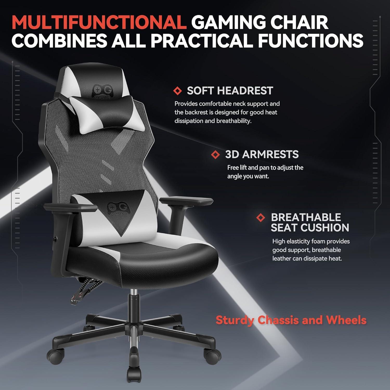 OneGame Gaming Stuhl Schwarz-Weiß Racing Style 330lbs Capacity