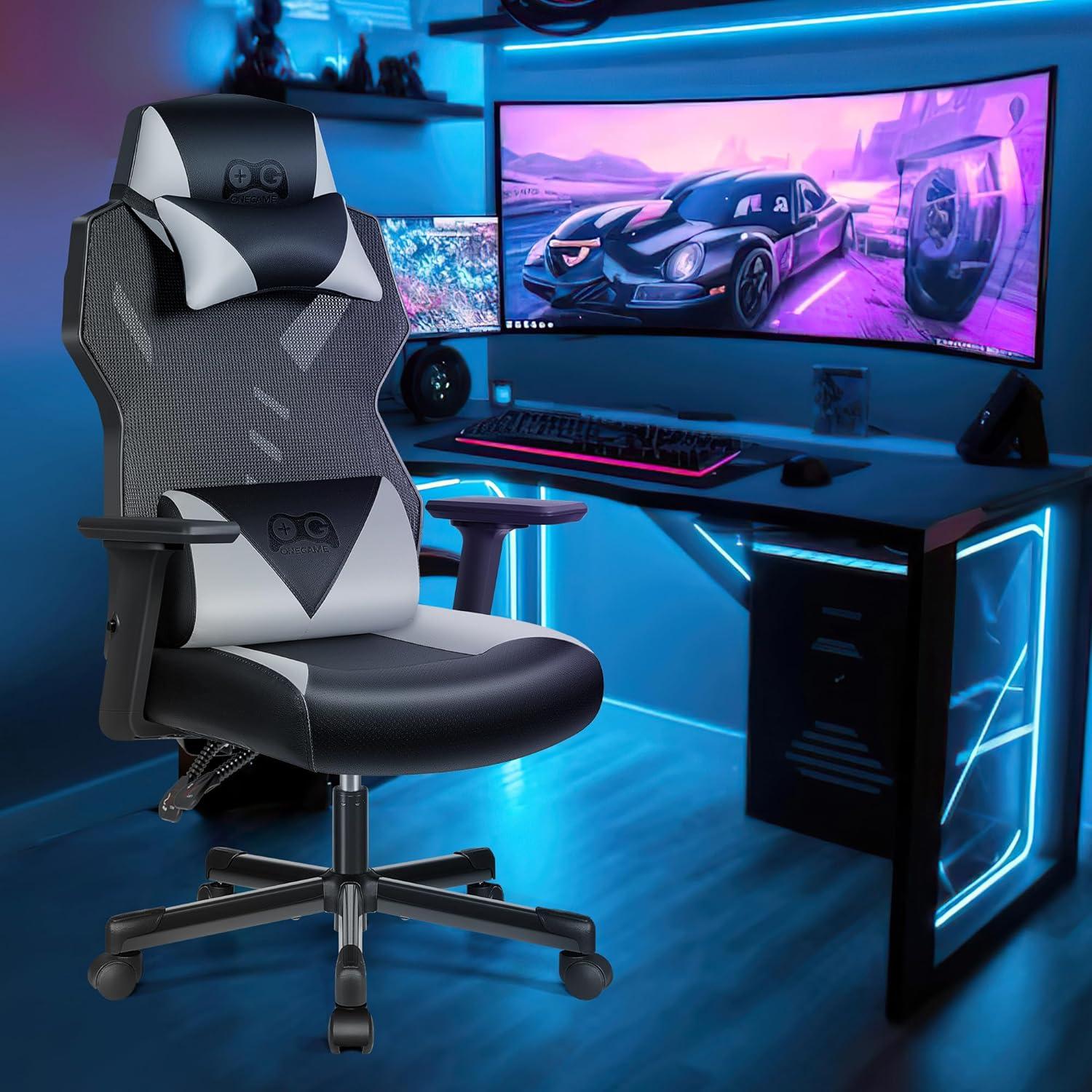 OneGame Gaming Stuhl Schwarz-Weiß Racing Style 330lbs Capacity