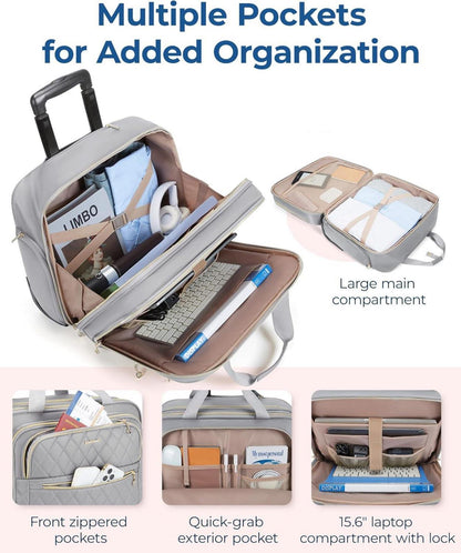 Rollbare Laptoptasche für Damen 15,6-Zoll Handgepäck mit Rollen