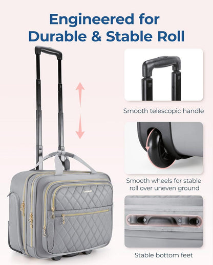 Rollbare Laptoptasche für Damen 15,6-Zoll Handgepäck mit TSA-Schloss