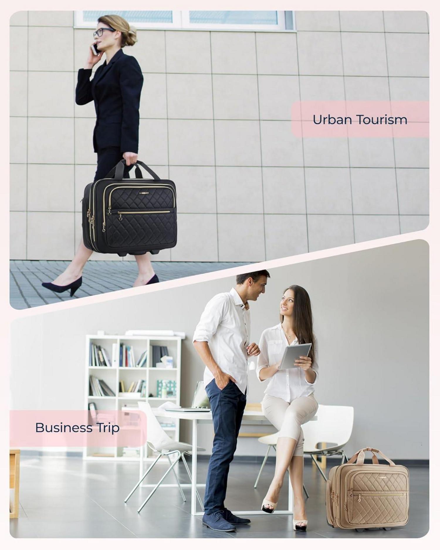 Rollbare Laptoptasche für Damen 15,6 Zoll TSA-Schloss
