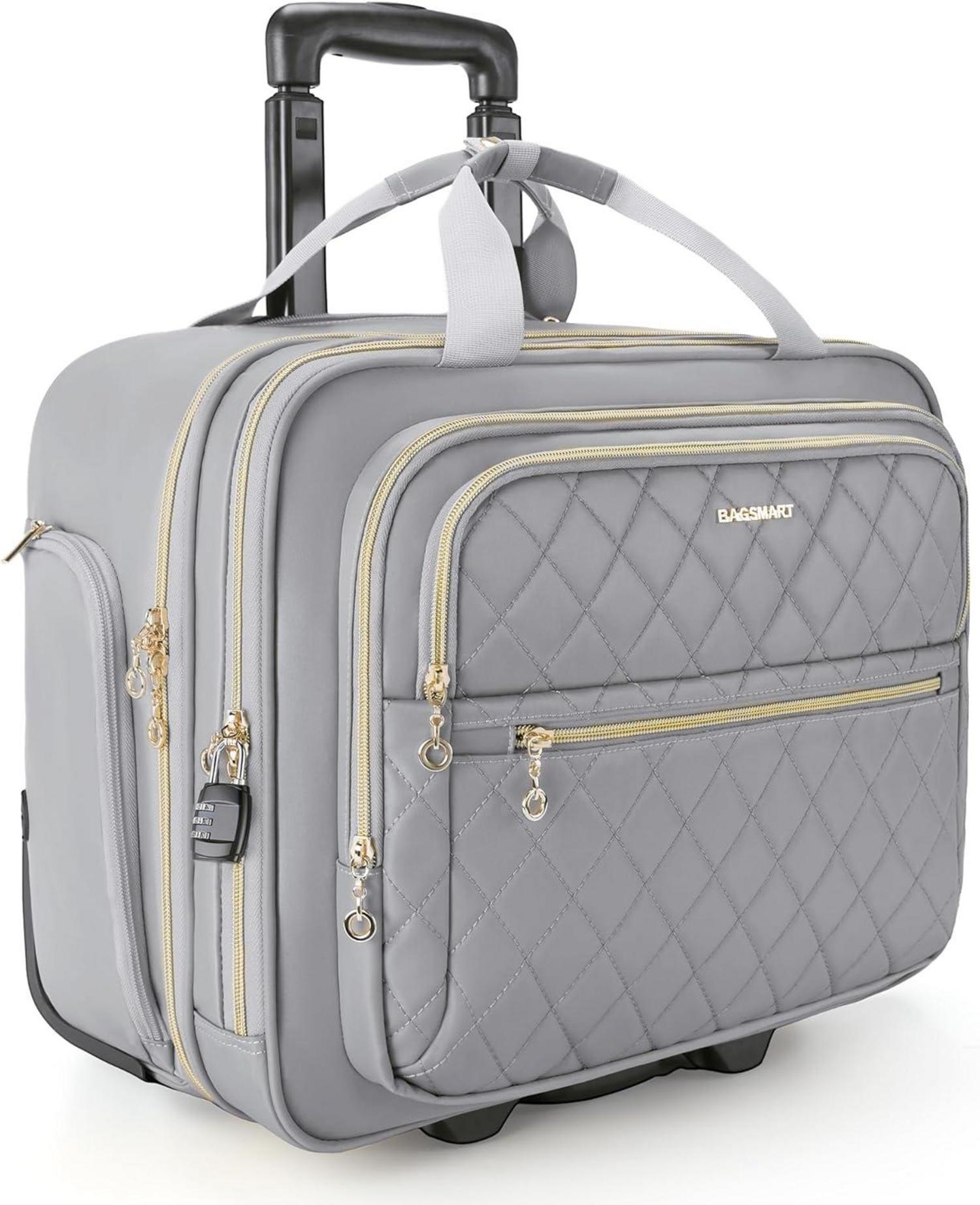 Rollbare Laptoptasche für Damen 15,6'' Handgepäck mit Rollen TSA-Schloss