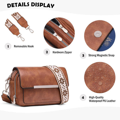 Damen Umhängetasche Vegan Leder Crossbody Schultertasche Verstellbarer
