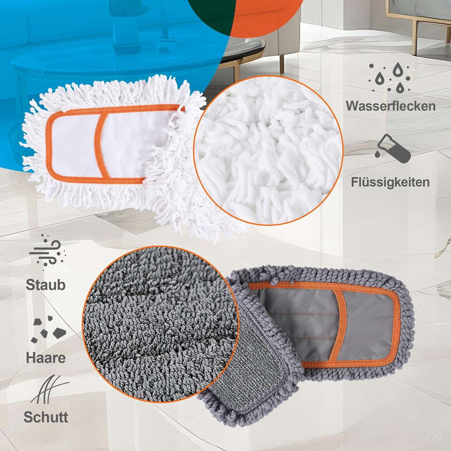 CLEANHOME Nass- & Trockenmopps für Haushalt Bodenwischer mit 2 waschbaren Mopp-Pads