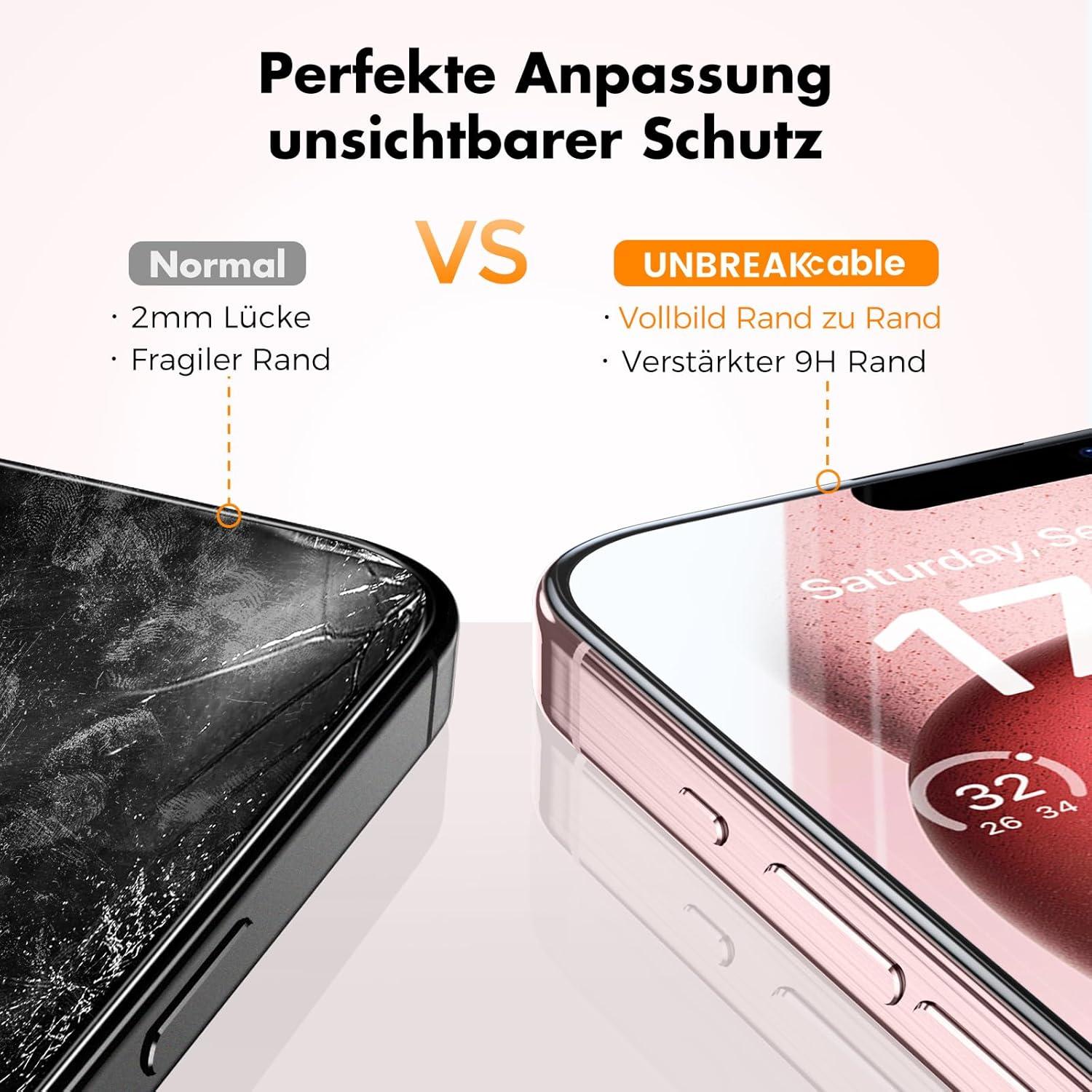 Panzer Schutz Glas iPhone 15 9H Vollabdeckung 3er-Pack HD-Klar