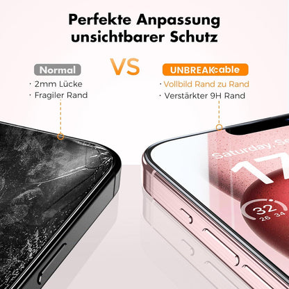 Panzer Schutz Glas iPhone 15 9H Vollabdeckung 3er-Pack HD-Klar