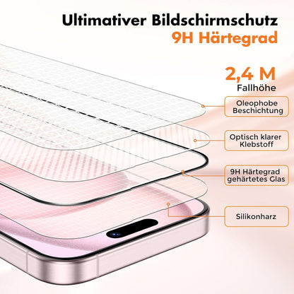 Panzer Schutz Glas für iPhone 15 3er-Pack 9H-HD-Klar 6,1 Zoll Apple