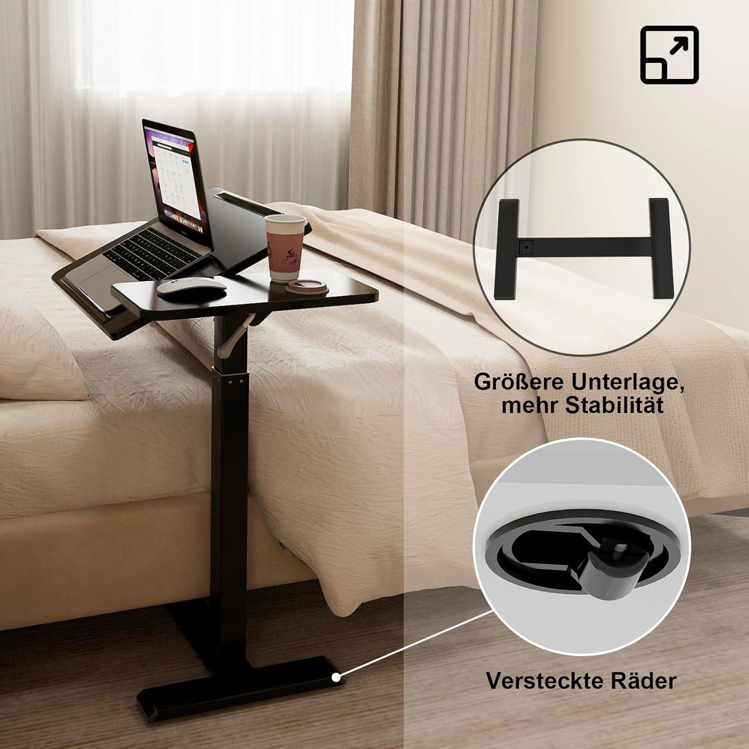 Höhenverstellbarer Laptoptisch mit Rollen Schwarz