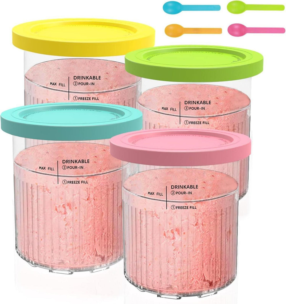 4er Set Eisbehälter mit Deckel für Ninja Creami Deluxe Pints 680ml