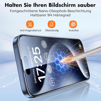 Panzer Schutzglas für iPhone 15 Pro Max, 3er-Pack 9H HD-Klar