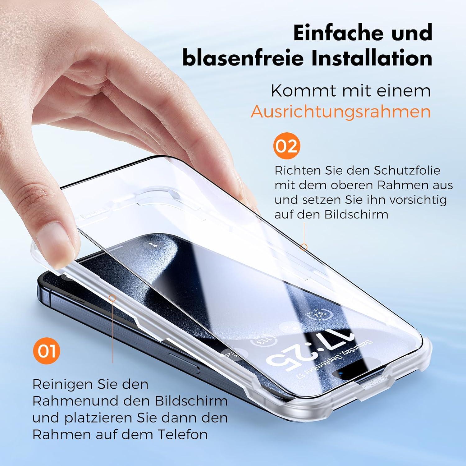 UNBREAKcable Panzer Schutz Glas iPhone 15 Pro Max 3er-Pack 99,99% HD-Klar 9H 6,7